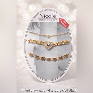 Nicole Gold-Tone Three-Piece Heart Bracelet Set